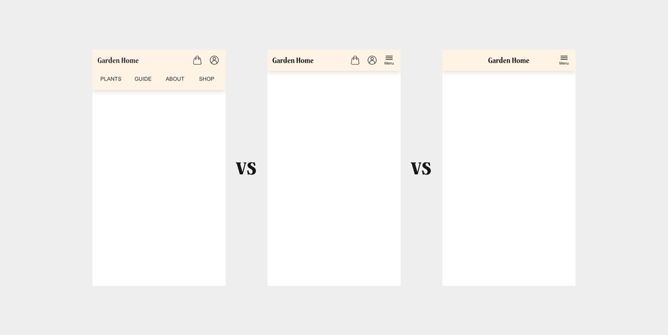 A quick comparison of 3 common mobile menu layouts